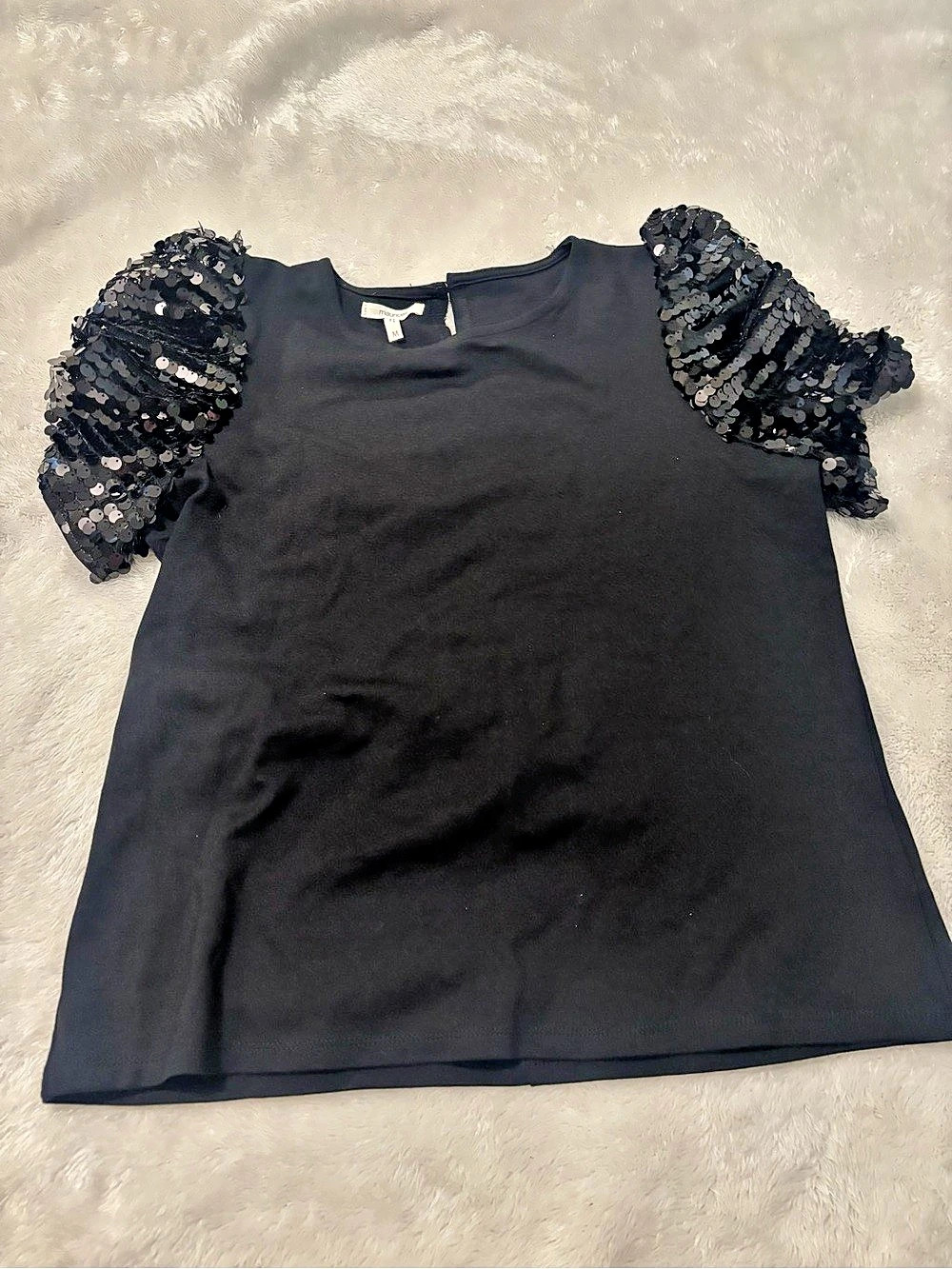 maurices edgely Sequin Puff Sleeve Blouse Black Medium
